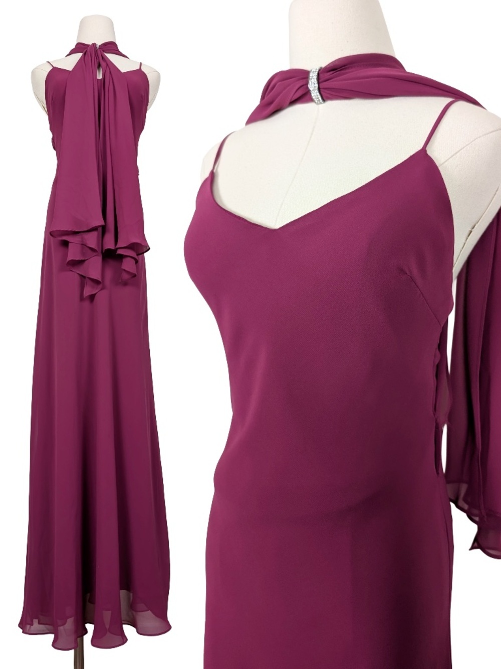 Vintage Vanessa Stevens Fuchsia Gown Size Medium Scarf Chiffon Formal Prom (M)